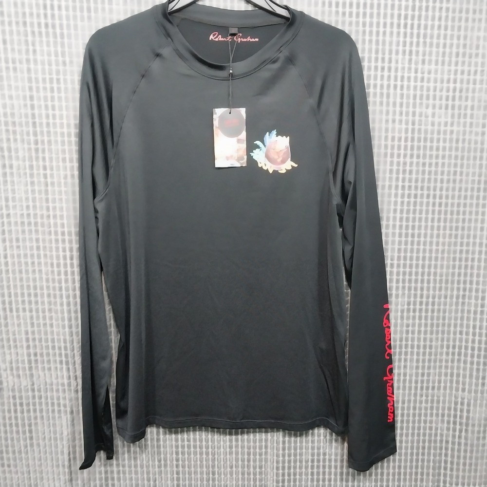 Robert Graham Mens Rash Guard Shirt Sun Protection Large Black